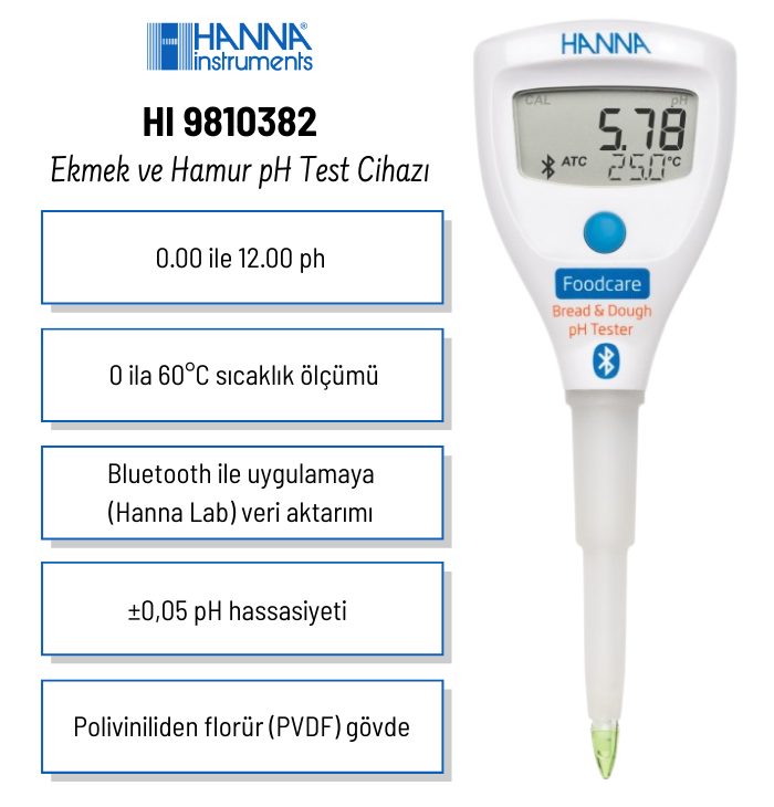 Hanna HI9810382 Ekmek ve Hamur pH Test Cihazı Özellikleri